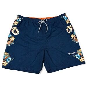 Nautica Mens XX-Large Navy Blue Tropical‎ Floral Print Swim Trunks Mesh Lining